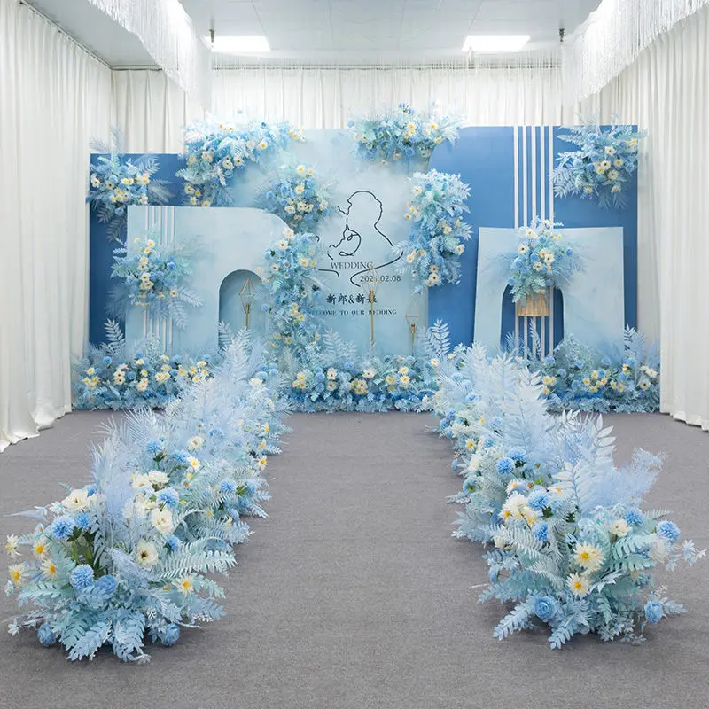 

Artificial Flower Arrangement Wedding Catwalk Road Lead Table Flower Wedding Backdrop Layout Party Flower Wall Deco