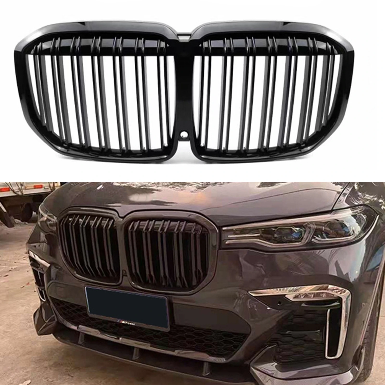 

For BMW X7 G07 2019-2022 Advance Version Front Kidney Grille Grill Gloss Black Car Upper Bumper Hood Mesh Grid Kit