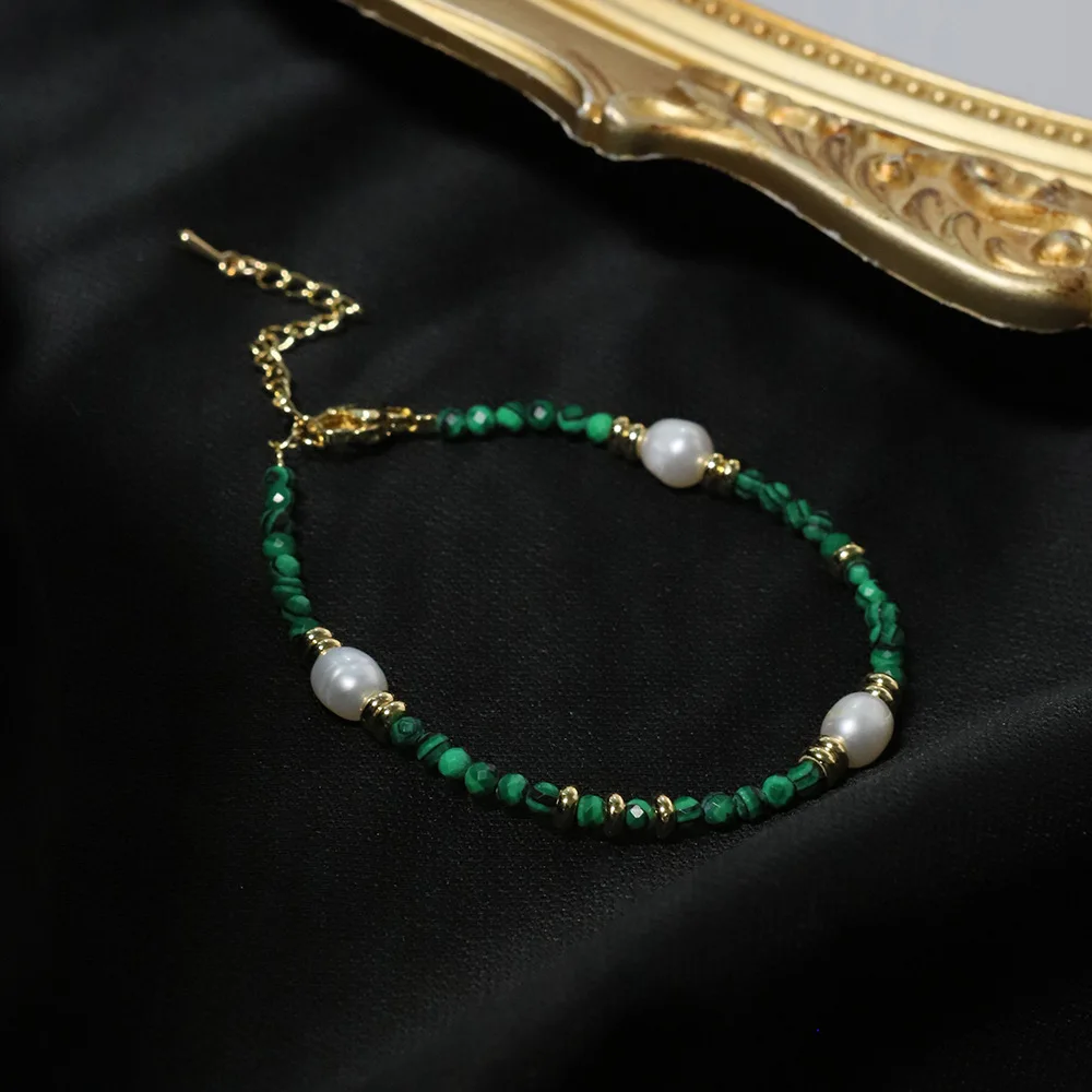 Малахитовый браслет из натурального пресноводного жемчуга в стиле ретро