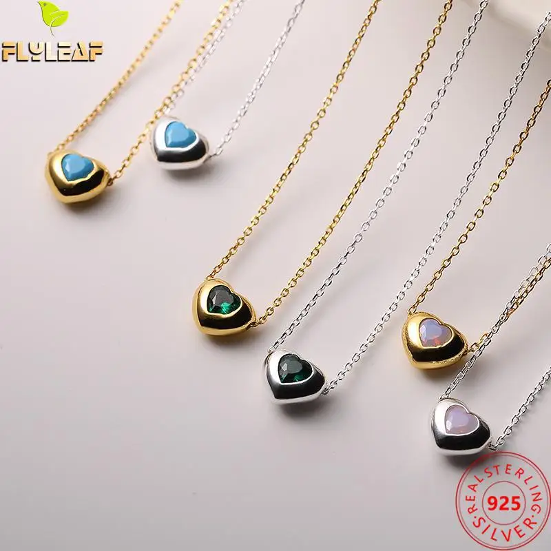 

Heart Zircon 100% Real 925 Sterling Silver Necklace For Women Fashion Gold Chain Fine Jewelry Necklaces & Pendants Gift 2022 New