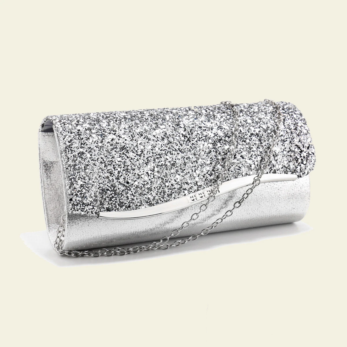 Elegancka metaliczna torebka wieczorowa dla kobiet z cekinowymi łańcuszkami i jednolitym wzorem Modna poliestrowa kopertówka ...