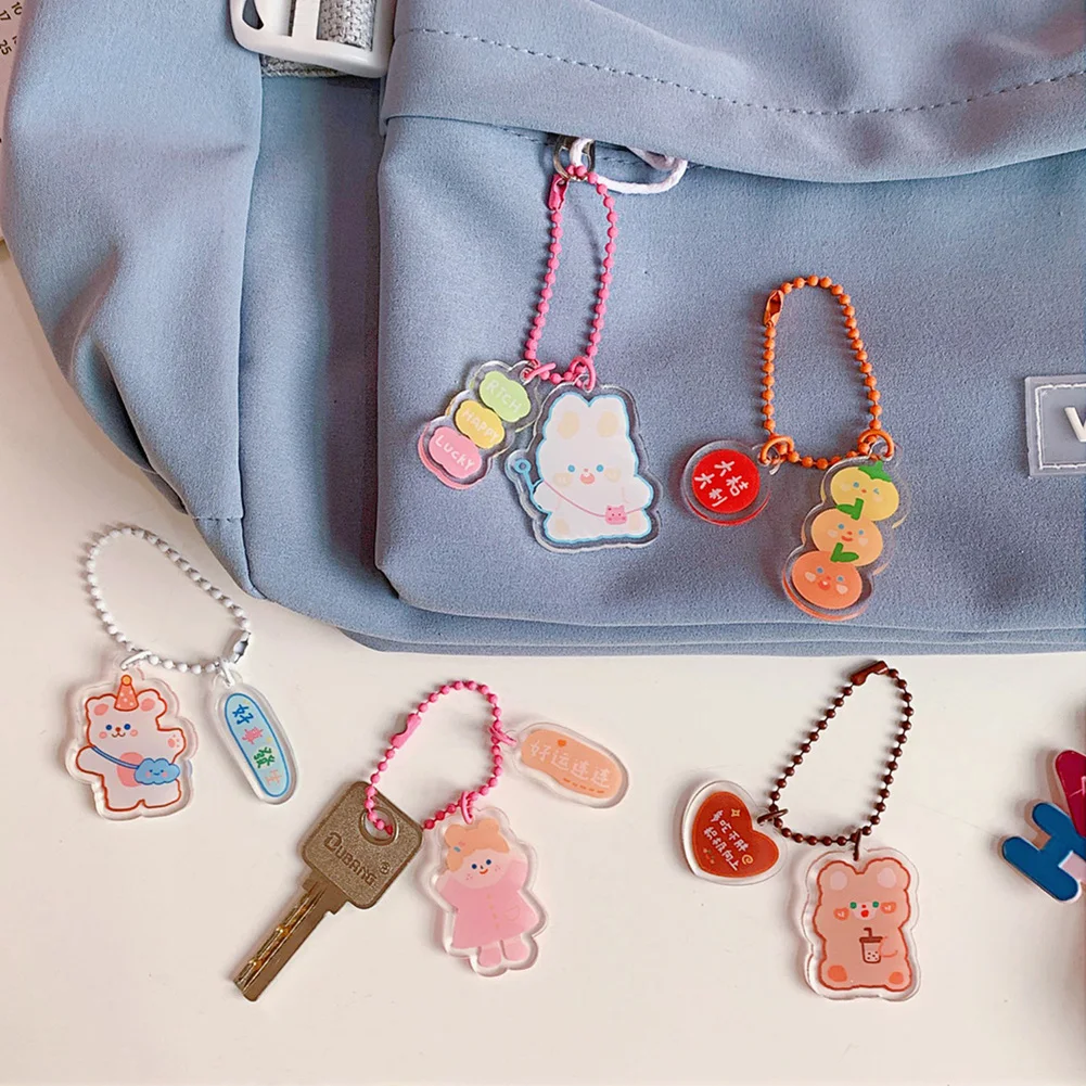 

Cute Anime Bear Keychain Kawaii Cartoon Animal Keyring For Women Bag Pendant Acrylic Key Chain Charm Keyfob Jewelry Gift