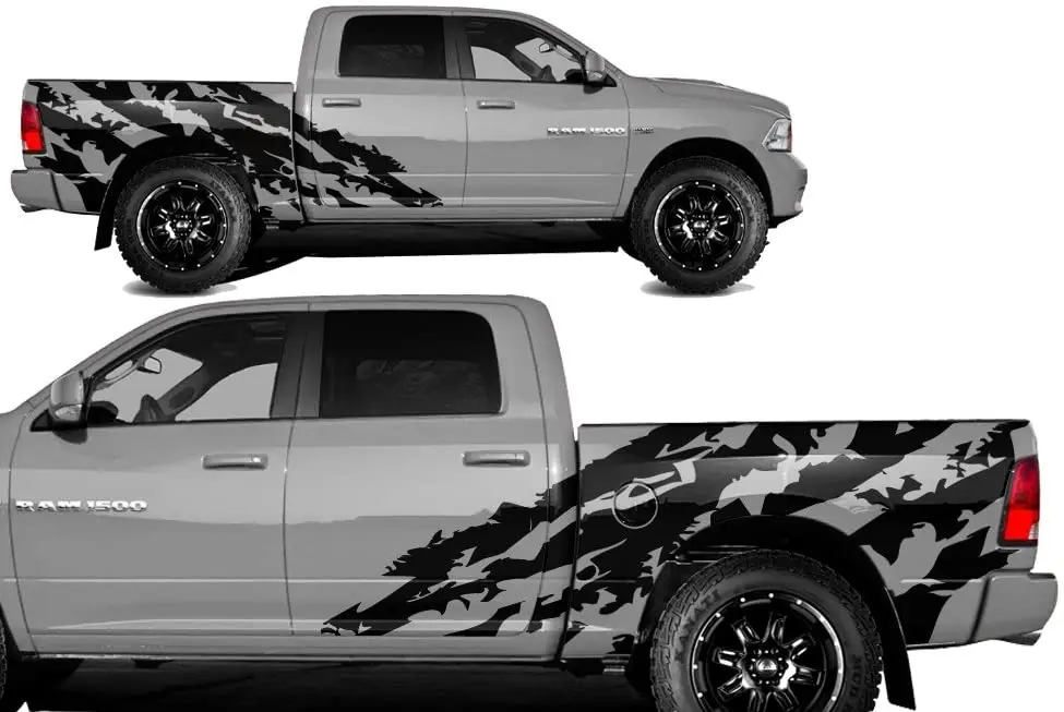 

Factory Crafts Shred Side Graphics Kit Vinyl Decal Wrap Compatible with Dodge Ram 5.7 Bed 2009-2018 - Matte Black