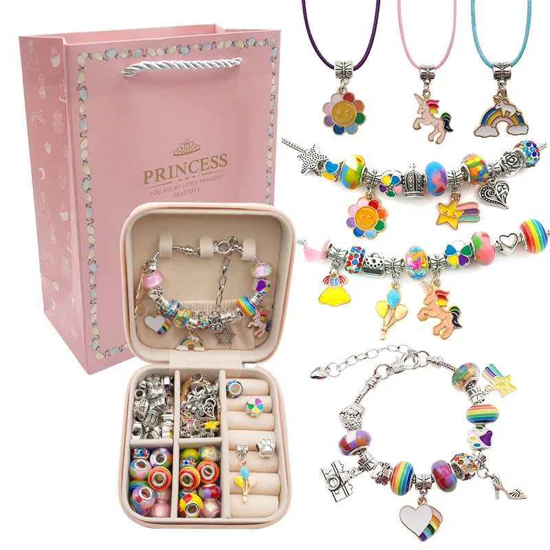 

DIY Beaded Bracelet Set with Storage Box for Girls Gift Acrylic European Large Hole Beads Handmade Diy Jewelry Making Kit