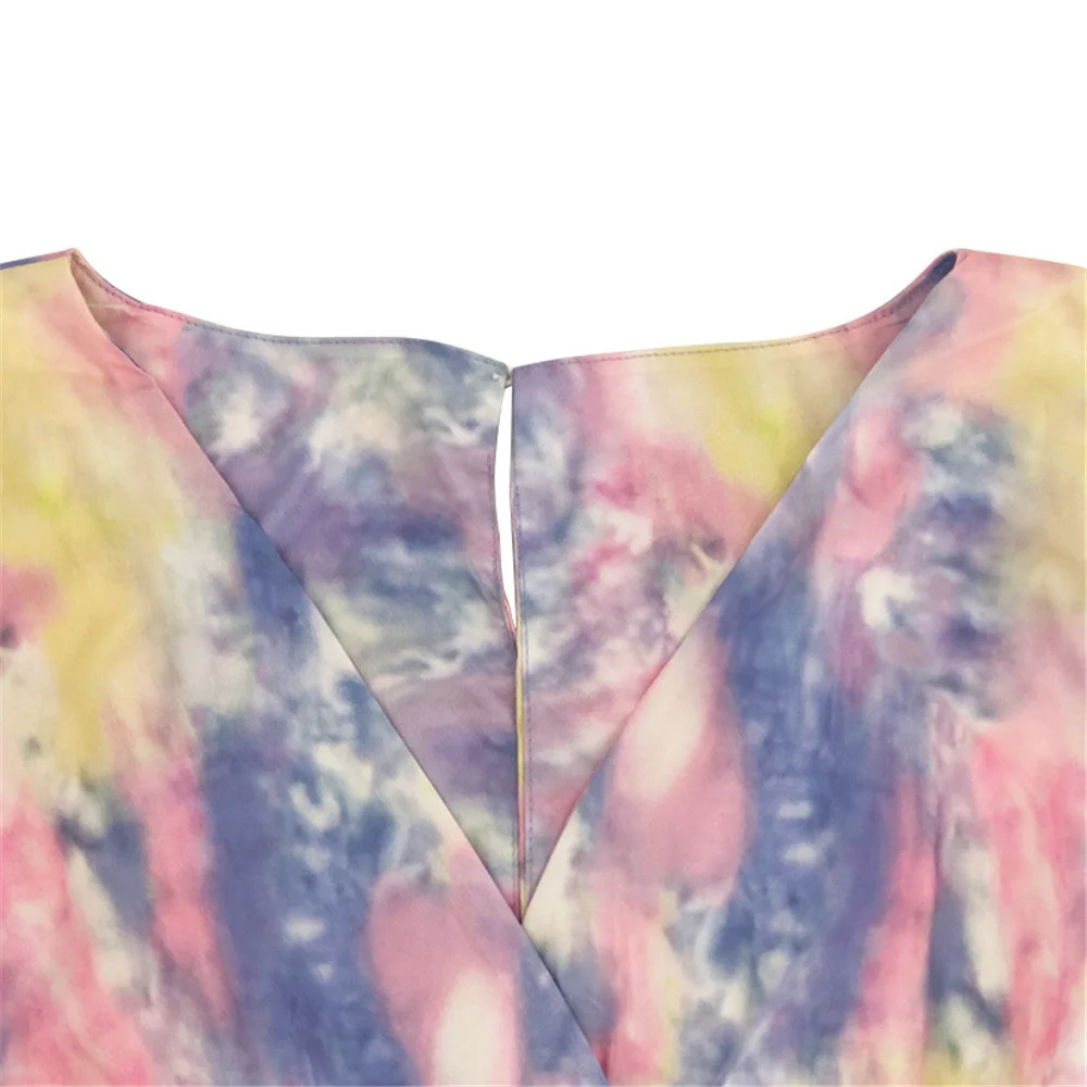 Plus Size Fashion Mini Dress Print v Neck Sexy Long Sleeve Woven Tie Dye Belt Swing Women Dresses Who 3xl 4 xl 5xl 6xl
