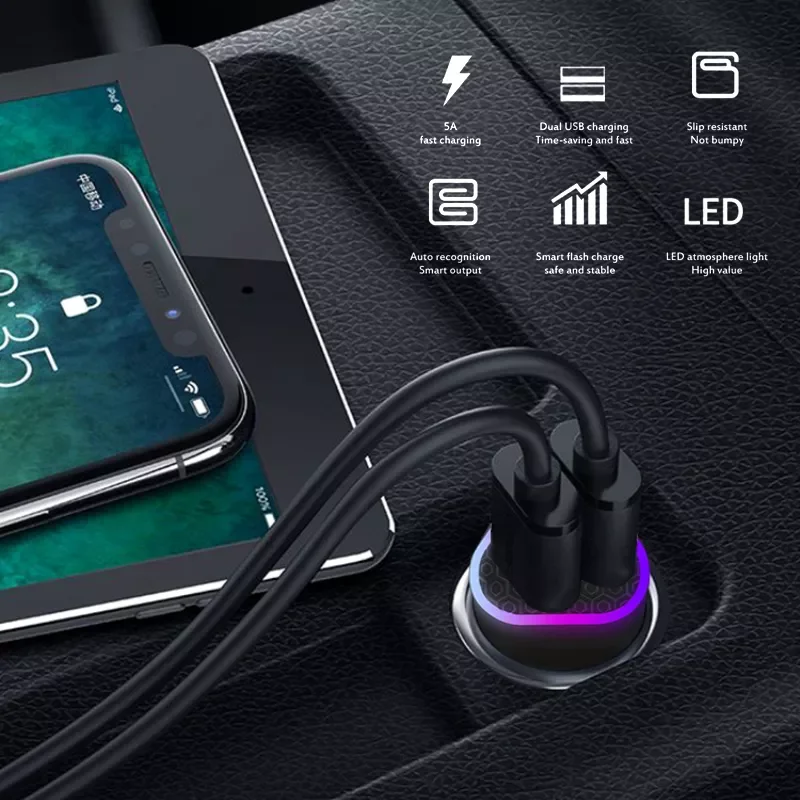 

Dual USB Car Charger Adapter 3.1A 12-24V Display Light 2 Port Cigarette Socket Mini Fast Charging For Xiaomi Huawei Car Charger