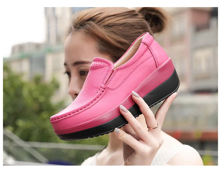 Spring Women's leather shoes Platform Shoes Casual Shoes Breathable Wedge Sneakers white Black Trainers Knitting Shoes Large siz