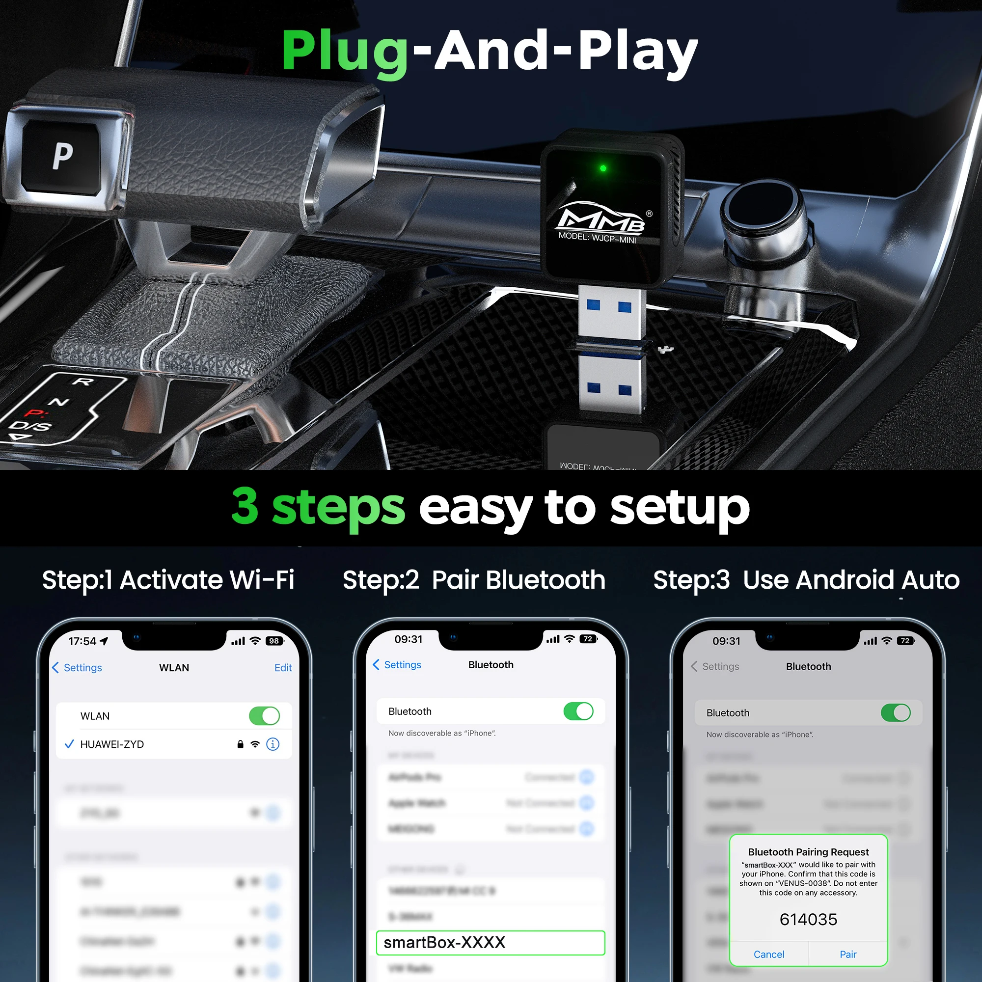 Фото MMB Мини Беспроводной Адаптер Apple CarPlay Smart Car Ai Dongle Онлайн Обновления BT 5.2 Plug and Play Для Audi Benz Kia Honda Toyota №3