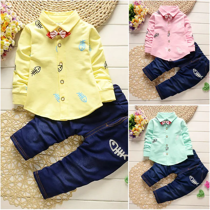 Spring Autumn Baby Boy Clothes Gentleman 2pcs sets Boys Shirt Tops Pants Cotton Kids Clother Outfits