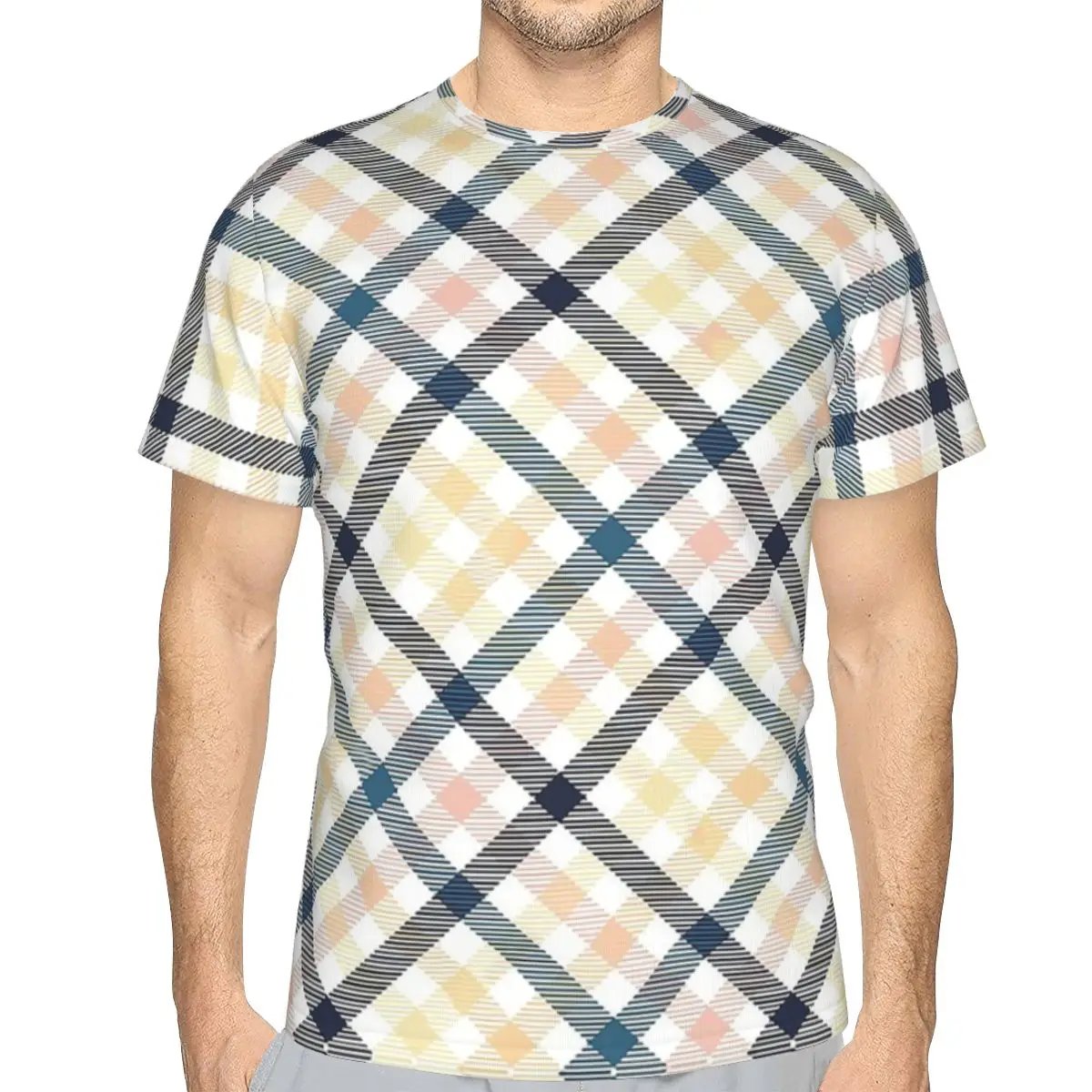 

Plaid Art TShirt for Men Navy And Gold Blush Humor Summer Tee Thin T Shirt Novelty New Design
