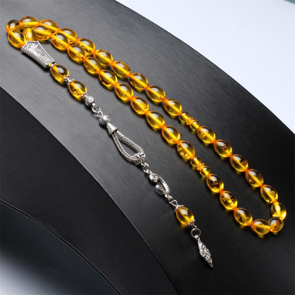 Amber Color Tasbih Real insect Gold Resin misbaha Islamic Rosary Fashion 33 muslim prayer beads turkish accessories Trabizon