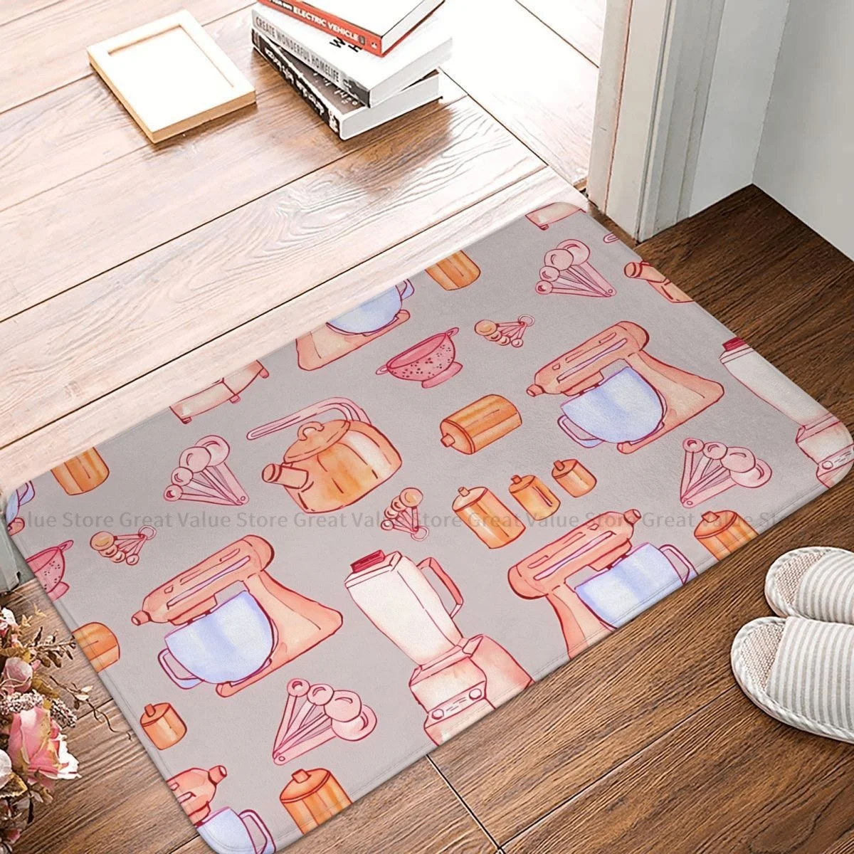 

Kitchen Food Non-slip Doormat Kitchen Gears Watercolor Bath Bedroom Mat Prayer Carpet Home Pattern Decor