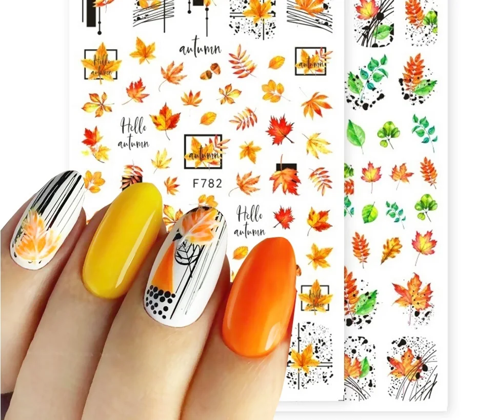 

Autumn Maple Leaf Nail Art Stickers 3D Gold Fall Design Polish Decals Line Adhesive Sliders Nails Decoration Manicure CHF782-791