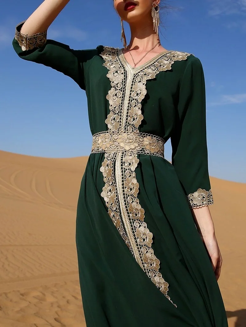 Embroidery Morocco Kaftan Dress Muslim Fashion Abayas for Women Dubai Abaya Turkey Islamic Clothing Saudi Party Evening Dresses