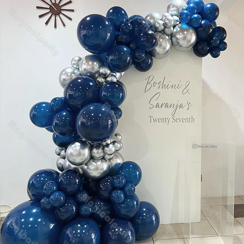 

81pcs Retro Balloon Arch Matte Navy Blue Silver Balloon Backdrop Bridal Shower Baby Shower Gender Reveal Birthday Wedding Decor