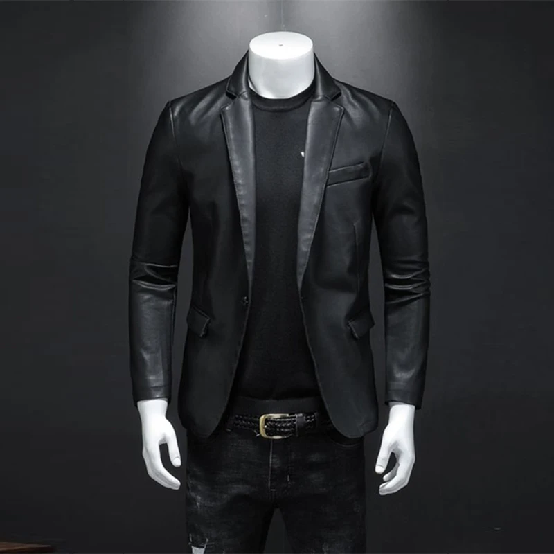

2022 Autumn Winter New Men's Simple Elegant Jacket PU Leather Suit Male Stylish Luxury Trendy Casual Faux Fur Coat
