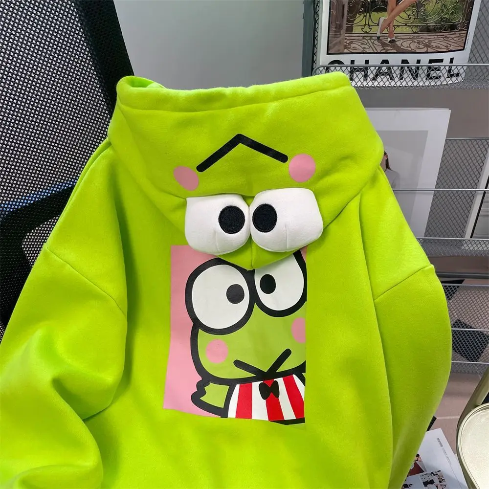 Y2K милый Mikyo Kero Keroppi трендовая Одежда Зеленые свитшоты Sanrio милые женские свободные