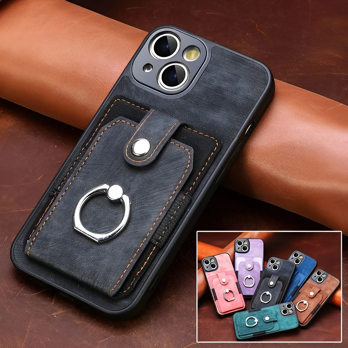 

Кожаный чехол с отделениями для карт для Samsung Galaxy S8 S9 S10 S20 S21 FE S22 S23 Plus Ultra S10E, Магнитный чехол-бумажник с кольцом-держателем на палец