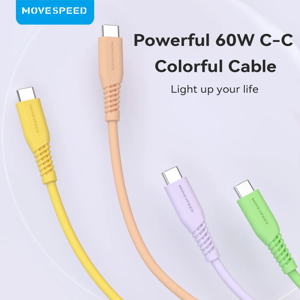 

MOVESPEED 60W USB Type C to USB C Cable Colorful Fast Charging Cable for Samsung Huawei Xiaomi Date Transfer USB-C Charger Wire