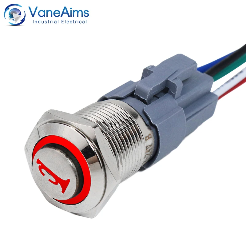 Водонепроницаемый кнопочный переключатель VaneAims 16 мм 12В/24В