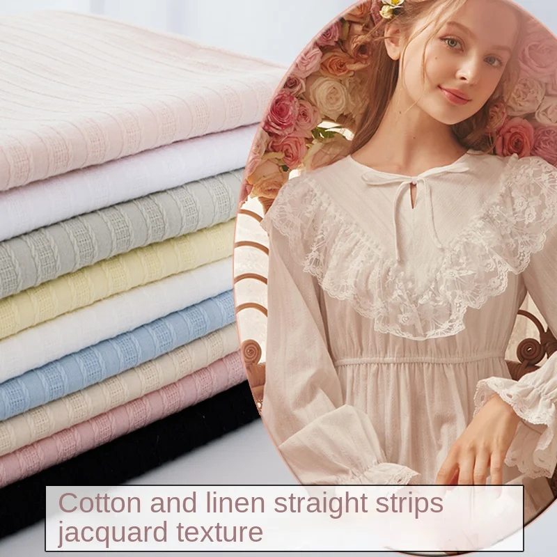 100*145cm Sum spri  White Cotton  Linen Clothing Fabrics by meter with Striped Jacquard Patterns for Pure Cotton Shirts Dresses