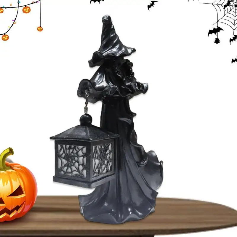 

Faceless Ghost Sculpture Halloween Lantern Hell Messenger With Lantern Resin Cracker Barrel Ghost LED Lantern Witch Statues