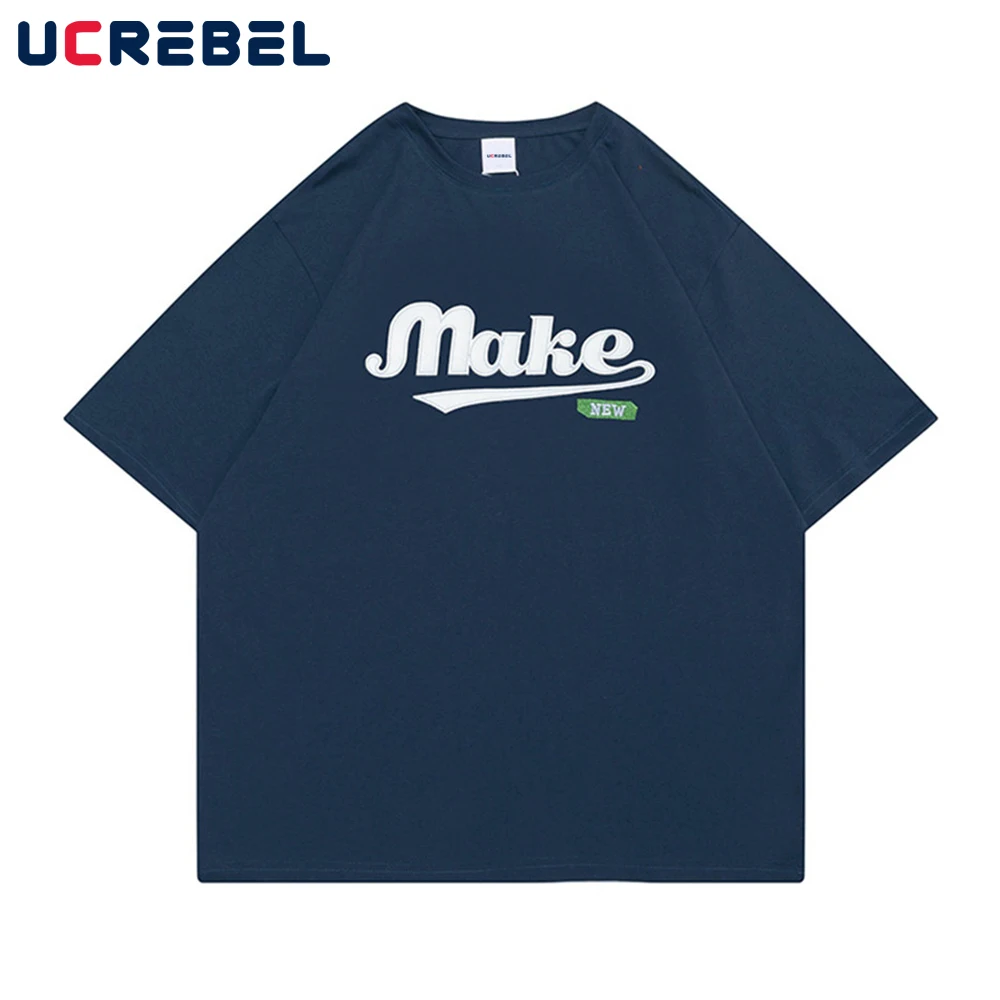 

Футболка мужская с коротким рукавом и вышивкой букв, повседневная хлопковая уличная одежда, свободный рукав до локтя, с круглым вырезом