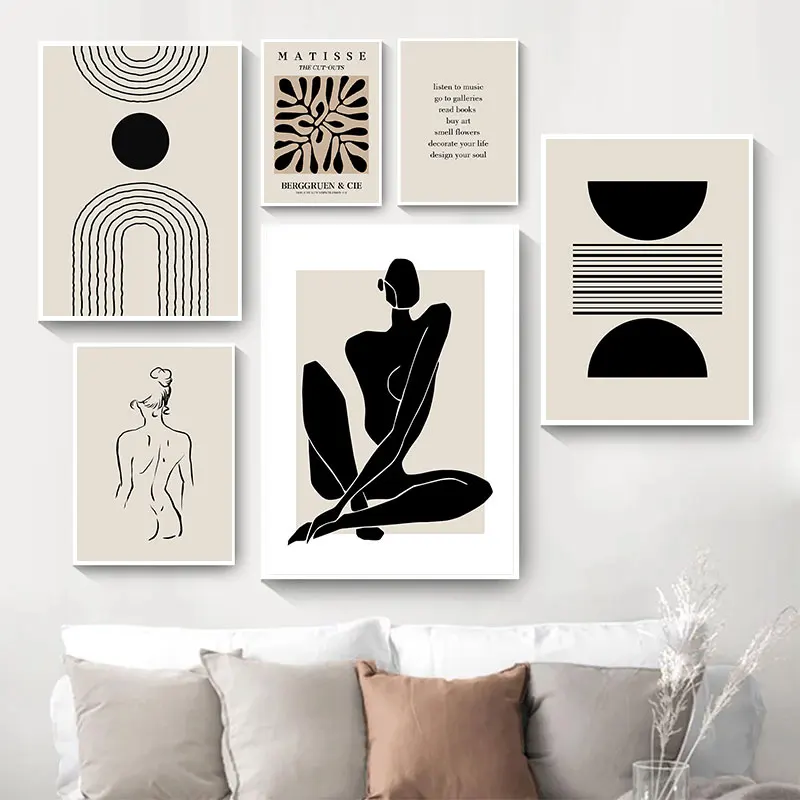 

Abstract Matisse Art Figure Leaves Geometry Posters And Prints Black Beige Canvas Paintings Living Room Home Decor Wall Pictures