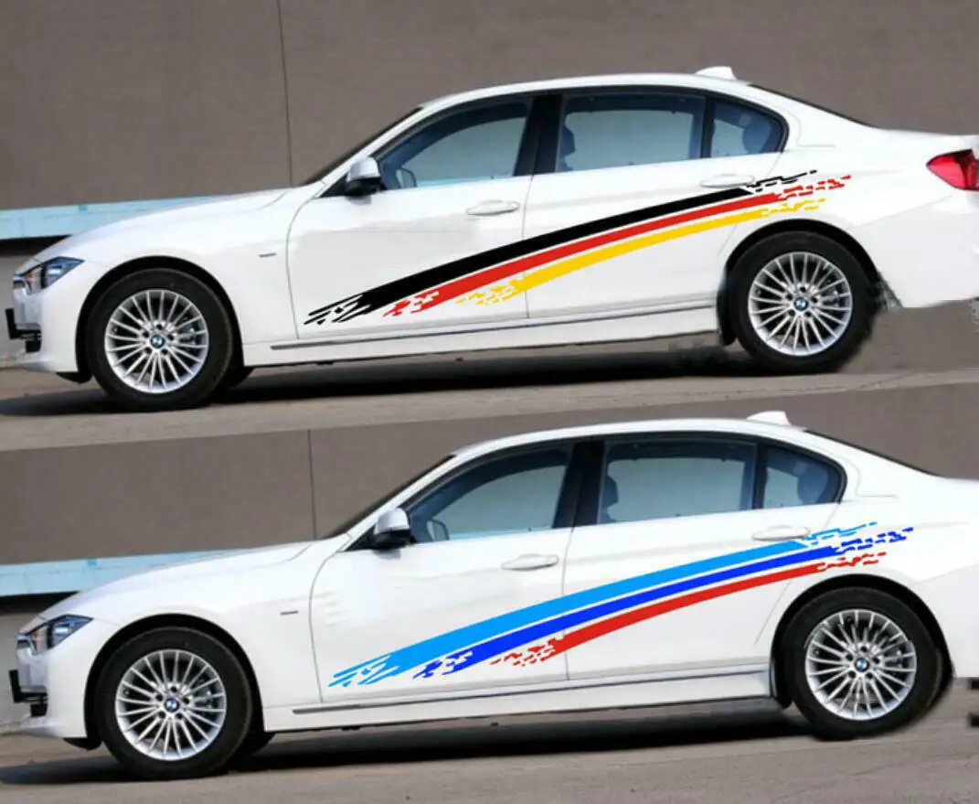 2 X Tricolor Car Stickers For BMW 320i 330i Side Door Decals Vinyl Stripes