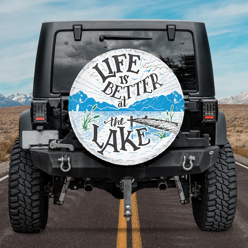 

Rv Spare Tire Cover, Life Is Better At The Lake Spare Tire Cover With Or Without Backup Camera Hole, Car Tire Cover, Camping Lo