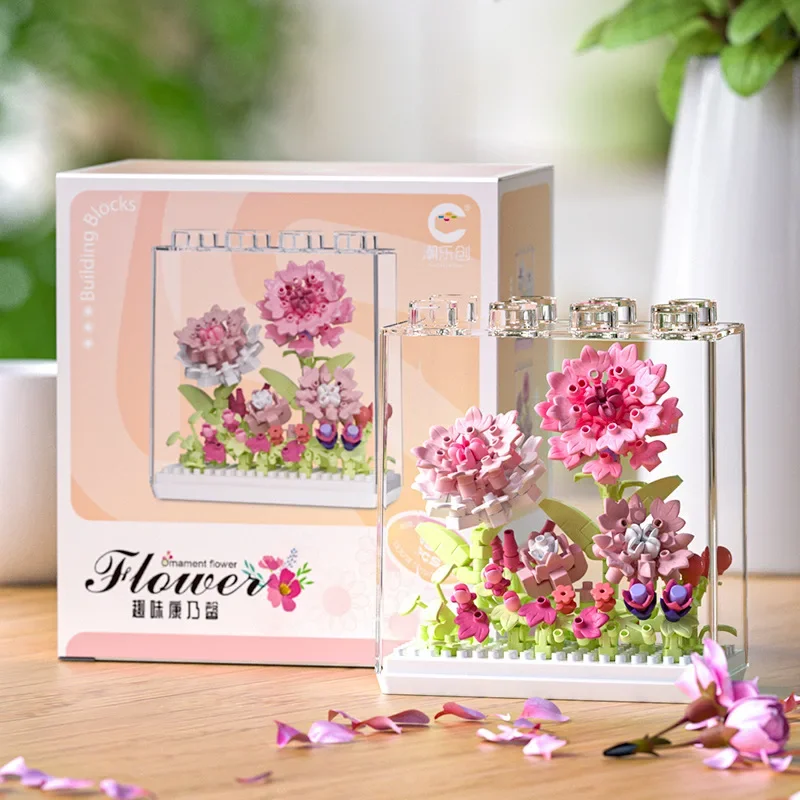Цветок Микро Строительные Блоки Подсолнух Гардения Камелия Гвоздика Собранная 3D
