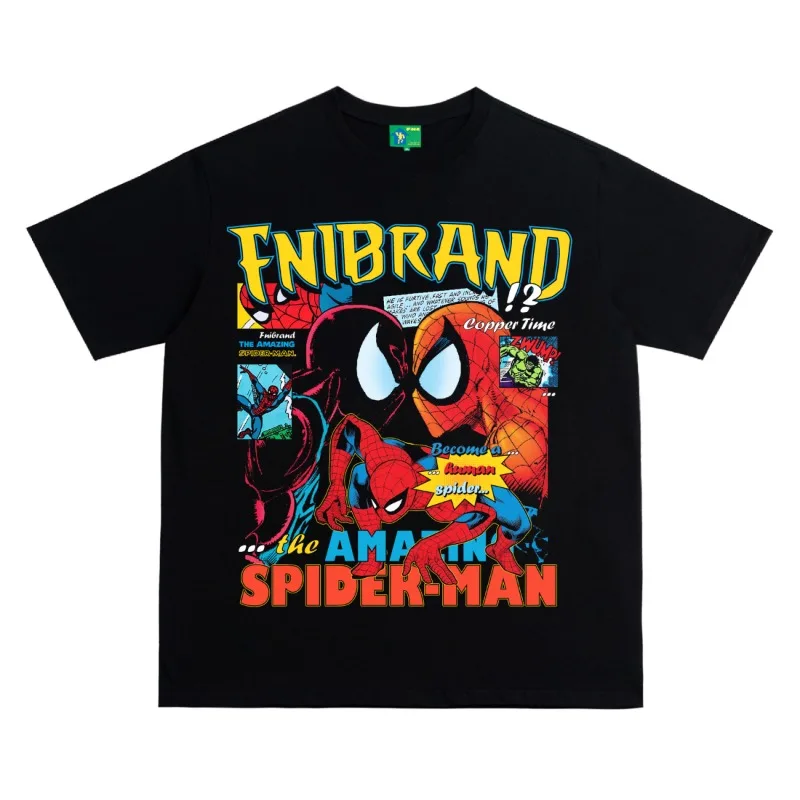 

Marvel Animation Heavyweight Cotton Top Children's Cartoon Spider-Man Print Short-sleeved Summer Loose Personality T-shirt Gift