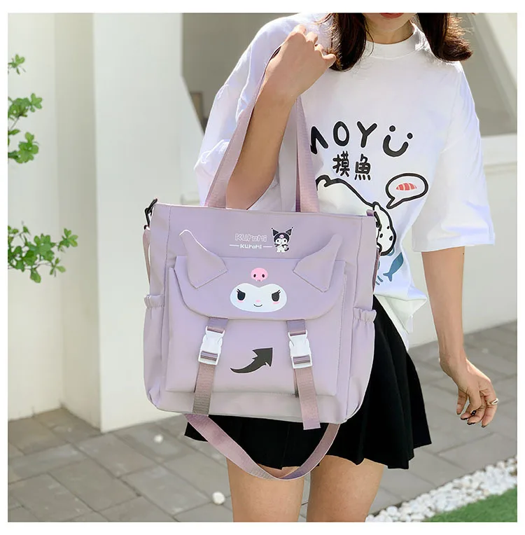 

Sanrio Shoulder Bag for School Cartoon Anime Kuromi Cute Student Large Capacity Schoolbag Simple and Fresh Fashion Crossbody Bag