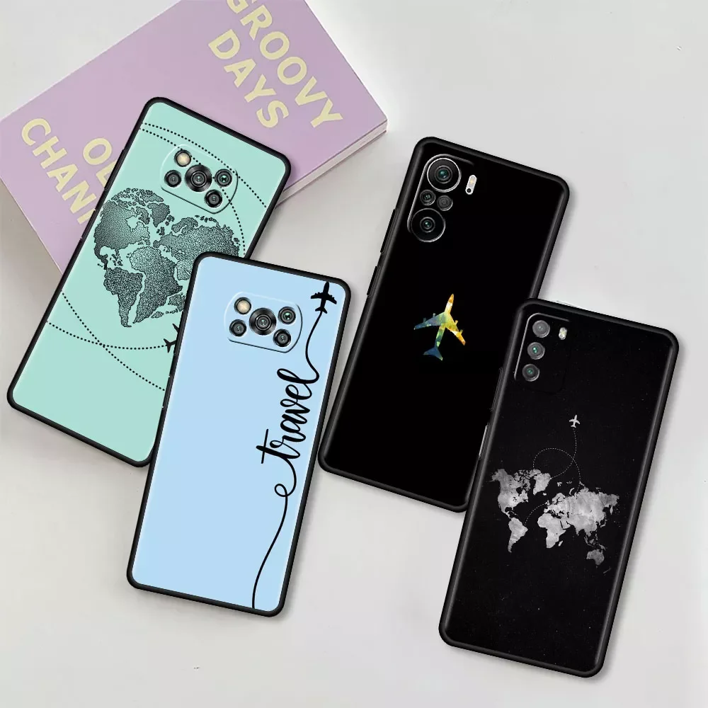 

Cover For Xiaomi Mi Poco X3 NFC M3 M4 Pro Case F3 GT F1 X2 11 Lite 11T 10T Note 10 9T TPU Silicone Shell Plane Traveled World