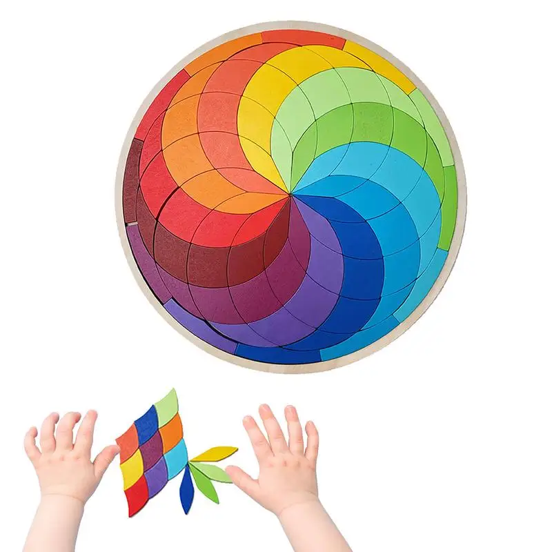 

Rainbow Puzzle Blocks Toys Wood Tangram Rainbow Jigsaw Puzzles Montessori Colorful Wooden Educational Rainbow Shape Pattern