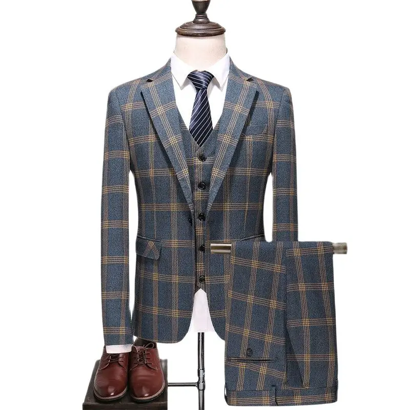 

(Jacket+Vest+Pants) Mens Suit Slim Fit Embroider Suit Men Luxury men's stripe Wedding Suits Formal Wear dress size S-5XL