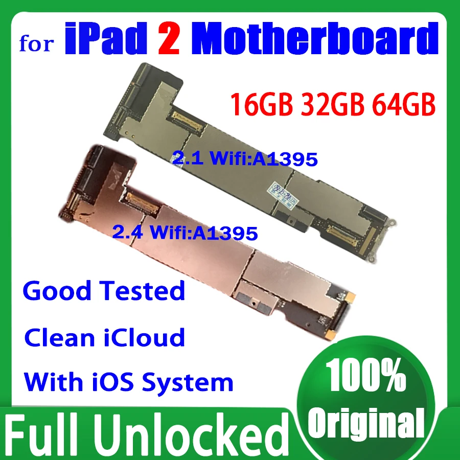 

Original Unlocked For iPad 2 Motherboard WIFI A1395 / WiFi +Celluar 3G Version A1396 A1397 Free iCloud with IOS Mainboard Plate
