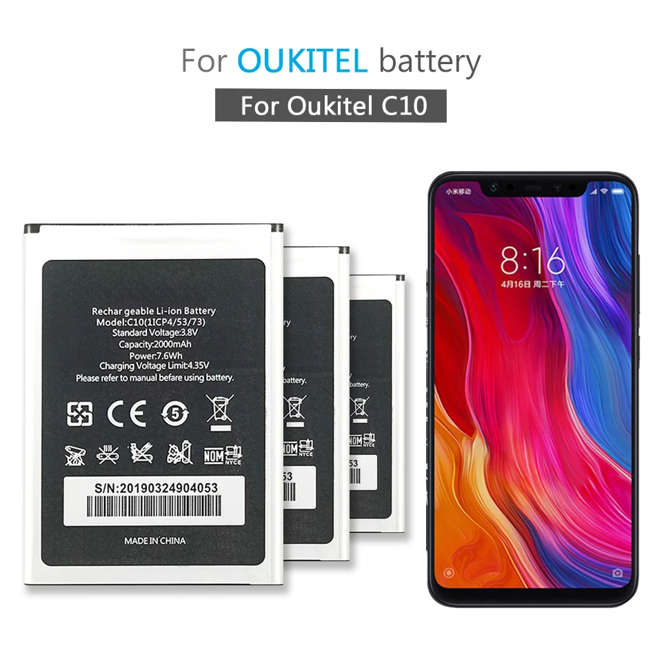 

Аккумулятор C 10 2000 мАч для Oukitel C10 мобильный телефон, литий-ионная батарея + номер отслеживания