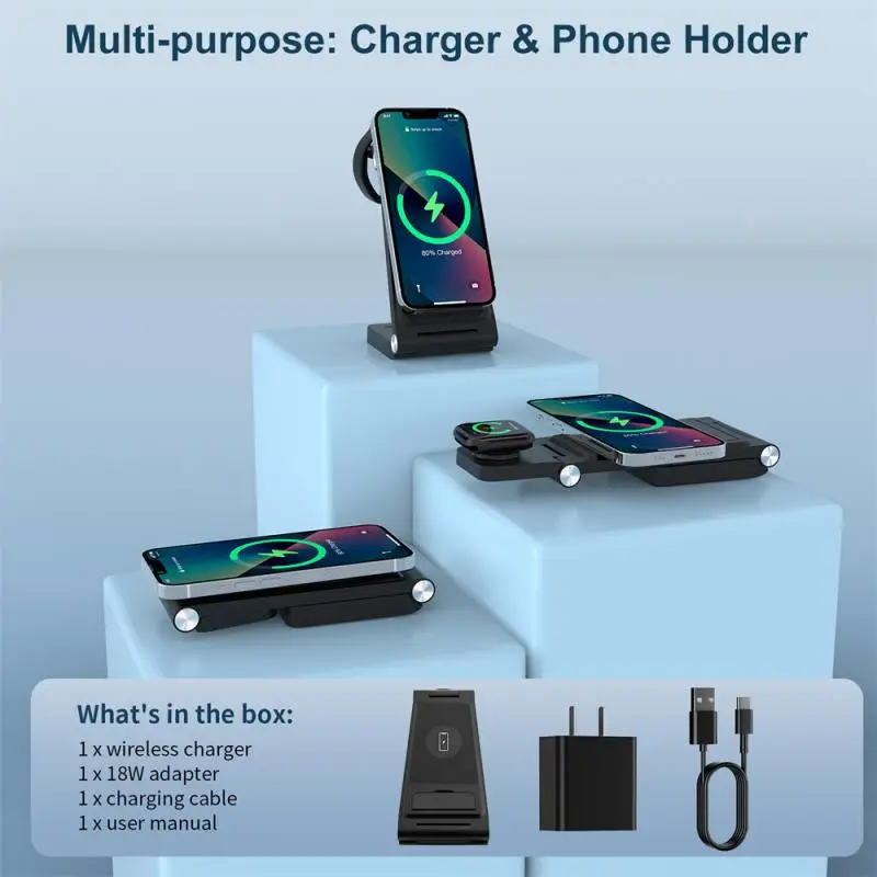 

Convenient Chargers Dock For Iphone Folding Black Wireless Charger Stand Mini Multifunctional Wireless Charger Non-slip Vertical