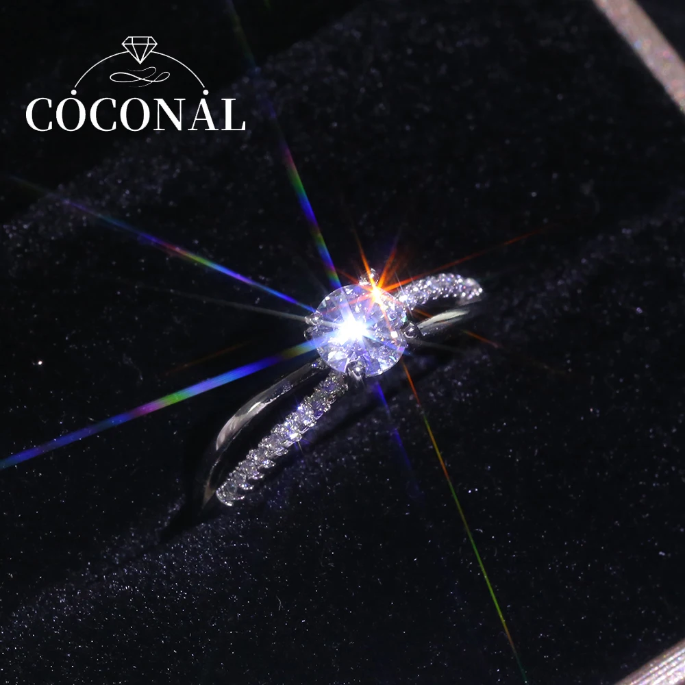 

COCONAL New Fashion Style For Women Hollow Double Copper Rings for Simple Female Zircon Crystal Ring Creative Jewelry Anillos