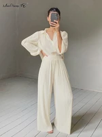 mnealways18 beige pleated wide leg pants womens pants fashion 2022 casual loose trousers office lady elegant long palazzo pants