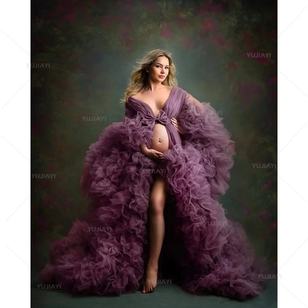 Розовые платья для беременных с длинными пышными рукавами фотосессии разрезом