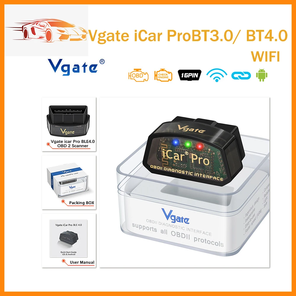 

Автомобильный диагностический сканер Vgate iCar Pro elm327 V2.3 OBD 2 OBD2, сканер ELM 327 V1.5 WIFI Bluetooth 4,0 для Android/IOS, Автомобильный сканер