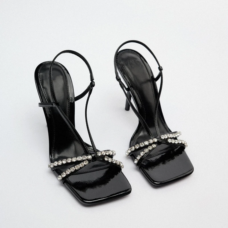 

ZRACK Sandals Heels Women 2022 Luxury Brand New Summer Fashion Square Head Rhinestones Black Sexy Pumps Plus Size 41