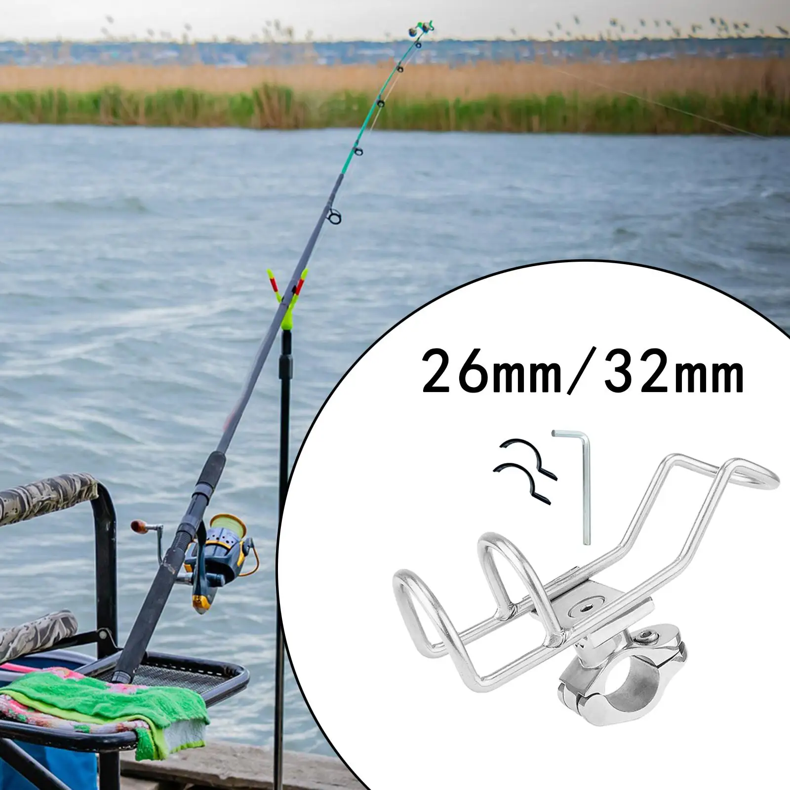 

Fishing Rod Rack Holder Stainless Steel Rail Mounted Clamp Durable Construction Easy Installation Rotates 360 Horizontally
