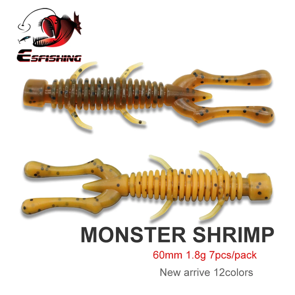 

ESFISHING New Hot Sale Worm Monster Shrimp 60mm1.8g Soft Silicone Bait Injection Scent For Fishing Free shipping Floating Lures