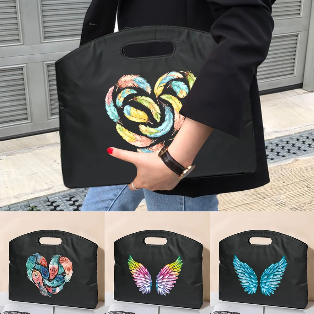 Briefcase File Bag Business Handbag Feather Series Pattern Conference Tablet Bag Unisex Laptop Document Meeting Fashion Tote Bag