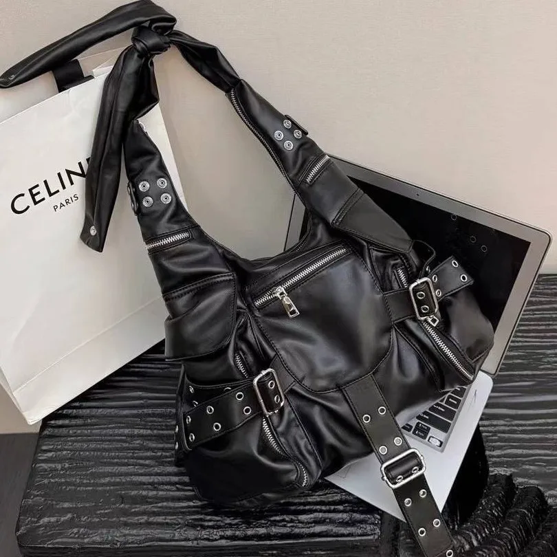 

Punk Rivet Women Shoulder Bag Multiple Pockets Tote Bags for Women Luxury Designer Handbags Large Crossbody Bag Female Shopper