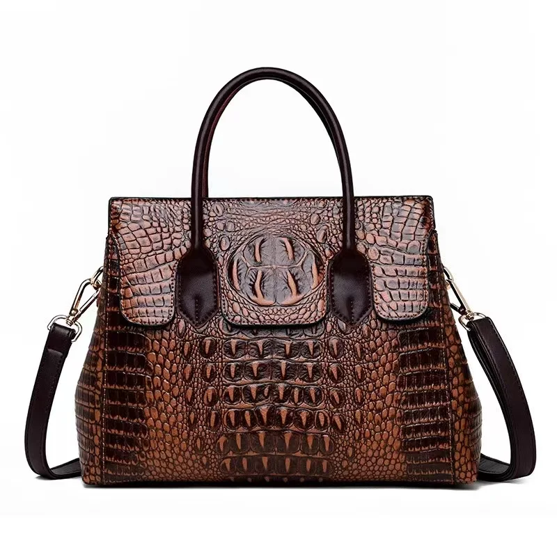 New European And American Fashion Alligator Pattern High-Quality Leather High-Capacity Shopping Travel Men's And Women's Handbag