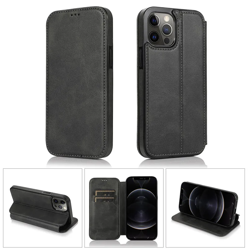 

Luxury Magnetic Card Flip Wallet Case For iPhone 13 12 Mini 11 Pro XS MAX X XR 8 7 6s 6 Plus 5 5s SE 2022 Card Phone Cover